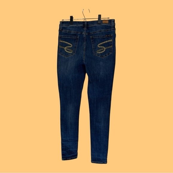 Seven7 Medium Denim Skinny Leg Jeans with Gold Bling Detailing Size 8 - Picture 1 of 7